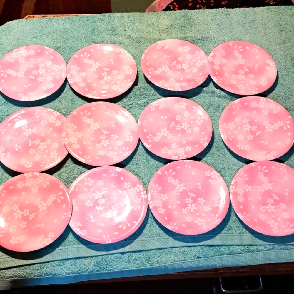 Lot of 12 pink floral desert plates